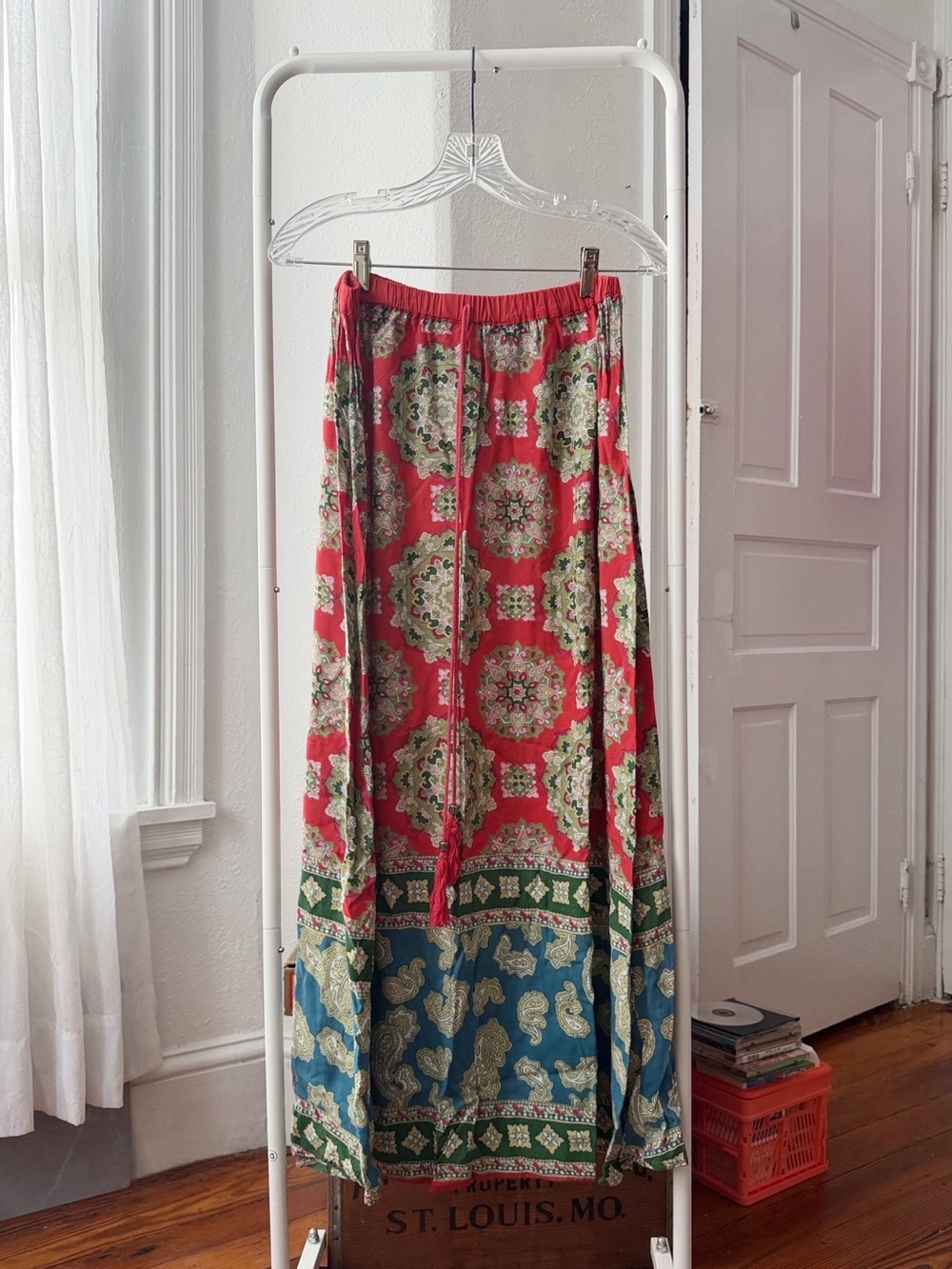 Bohemian Red Floral Maxi Skirt